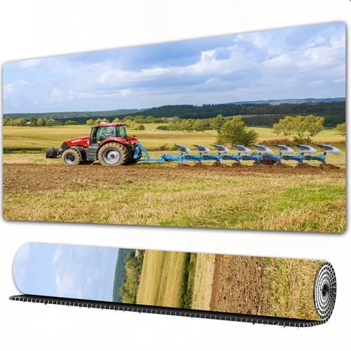 EOMKSE Mauspad Verlängertes großes Mauspad Schreibtischauflage,genähte Kanten Mauspad,Gummibasis,EIN Traktor mit großem Pflug pflügt einen Ackerschlepper mit,Gaming-Mauspad,40x75 cm