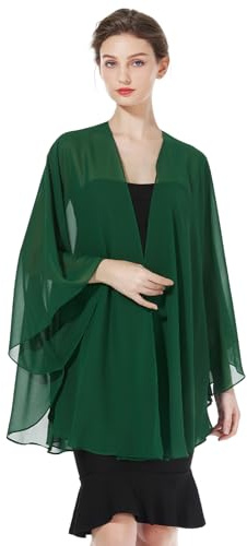 BEAUTELICATE Kimono Cardigan En Mousseline De Soie Femme Boléro Couverture Avec Manche Veste Transparent Grande Taille Pour Soirée Mariage Mariée(Taille unique, Emerald Green)