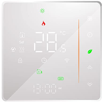 WiFi Smart Thermostat Temperaturregler Wöchentlich programmierbar Unterstützt Touch Control/Mobile APP/Sprachsteuerung Kompatibel mit/Home, für elektrische Fußbodenheizung 16A Weiß