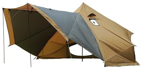 Preself 4 Jahreszeiten Tipi Heißzelt mit Baldachin, Stehzimmer, Tipi für Jagd Familienteam Camping Wandern (Poly Khaki)