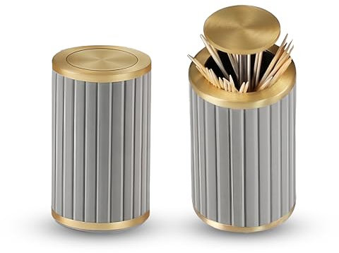 Weisheit Luxury Zahnstocherspender Toothpick Zahnstocherbox Zahnstocheraufbewahrung aus edlem Messing mit Leder und Pushfunktion für Zahnstocher bis 6,5 cm