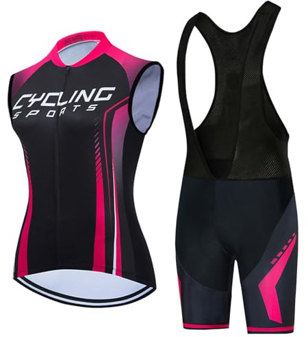Completo Ciclismo Abbigliamento Bici MTB Donna,Maglia Ciclista Estivo Maglietta da Ciclo Senza Maniche Gilet e Salopette Pantaloncini con 9D Gel Imbottiti,Tuta Bicicletta Asciugatura Rapida|11,M