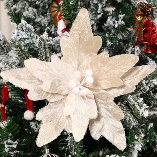 GL-Turelifes Große Weihnachtsblumen, 30cm, 6 Stück, künstliche Weihnachts Blumen Samt, Weihnachtsbaum Blumen Ornamente, gefaltet, für Weihnachtsdekoration, Neujahr,Hochzeit ﻿ (Champagner)