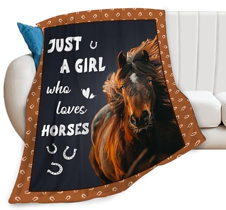 Merch Horses Blanket - Just A Girl Who Loves Horses Throw, Cozy Flannel Soft Warm Plush Lightweight Bedding, 50X40