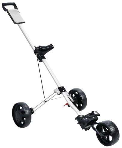 Wilitto Carrello da golf pieghevole a 3 ruote con meccanismo di freno a pedale Carrello da golf da passeggio Carrello da golf Push Pull Cart Supporto per sacca da golf, segnapunti, segnapunti e