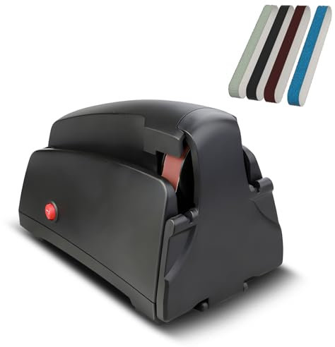 HUIOP Affilacoltelli,Affilacoltelli elettrico per coltelli da cucina con cintura per affilare i coltelli a grana 120/320/600/1000 e spazzola per la pulizia Strumento per affilare i coltelli automatico