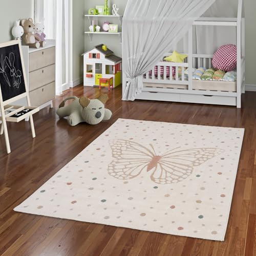 Pergamon Happy Kids Kinderteppich Schmet Creme - Weich, Strapazierfähig & Schadstoffgeprüft - Hoch-Tief-Struktur, 100% Polypropylen, Pflegeleicht, rutschfest - Perfekt für Kinderzimmer