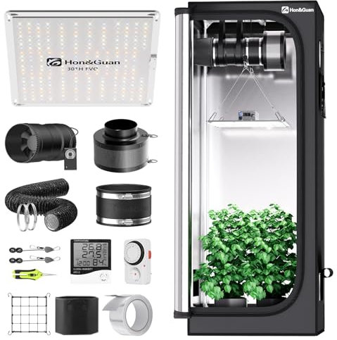 Hon&Guan Growzelt Komplettset mit HG1000 LED Grow Lampe 60x60x160cm Grow Tent 150mm Rohrventilator Aktivkohlefilter Belüftungssystem, Grow Zelt Komplettset Hydroponics Indoor Grow Set