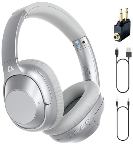YMOO Casque supra-auriculaire Bluetooth 5.2 Active Noise Cancelling pour avion, 75H HiFi stéréo sans fil Bluetooth avec microphone, casque supra-auriculaire pour TV/PC/téléphone portable/tablette avec