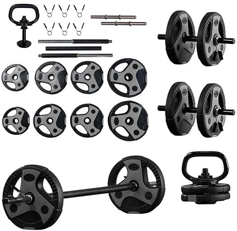 US Weight 54 Pound Adjustable Weight Set with 55 Barbell, Dumbbells, and Kettlebell Handle – Versatile Exercise Equipment for Home Gym Workouts