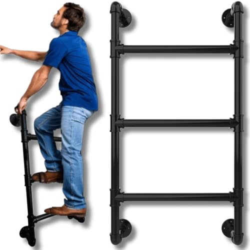 3-stufige Einbauleiter | Wandmontierte Metall-Trittstufen | Feste schwere Aufstiegsleiter für Hochbett, Dachboden & Galerie | Robuste 3-Sprossen-Leiter zur festen Wandbefestigung Zertifiziert | Feste schwere Aufstiegsleiter für Hochbett, Dachboden und Galerie, Robuste 3 Sprossen Leiter zur Wandbefestigung
