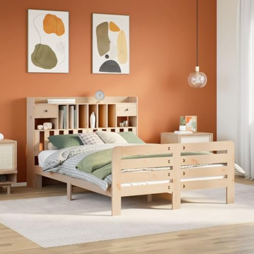 Iiaky Massivholzbett mit Regal ohne Matratze Bett Mit Stauraum Massivholzbett Holzbett Bettgestell 150x200 cm Kiefernholz // 3309965