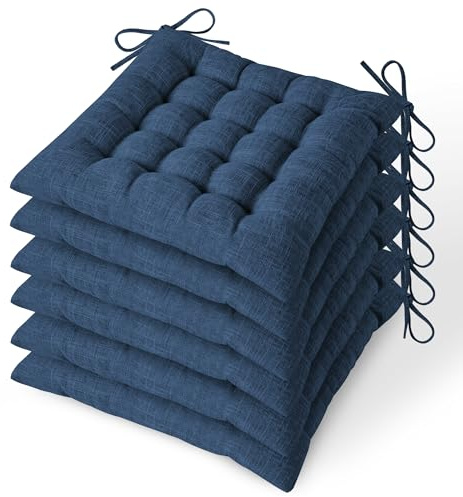 MineCozy Dining Chair Cushions Set of 6 with 16 Fixed Points Soft Kitchen Chair Pads with Ties Seat Cushion for Dining Room 42x42x7cm/16.5x16.5x2.7 Navy