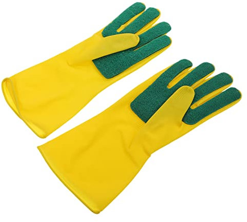 HuangguiyuanV 1 Pair Dishwashing Gloves, Reusable Dish Washing Sponge Gloves, for Kitchen, Household Work, Yellow