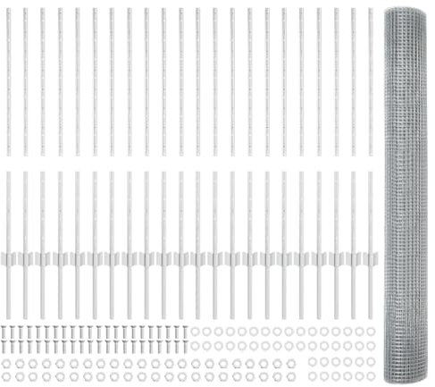 vidaXL Zaun mit Pfosten Silber 1 x 50 m Stahl, Verstellbare Außenumzäunung, moderner Gartenzaun, stabiler Raumteiler, vielseitige Sichtschutzlösung für Gärten