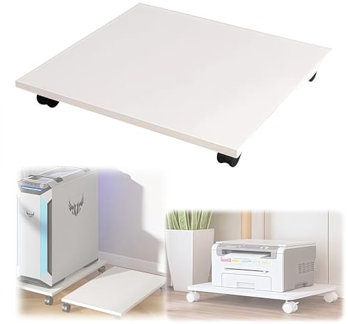 pykaaiiu Druckertisch mit Rollen Einlagig weiß,Keine Installation erforderlich schwerlast + druckerständerHochwertiges Holz belastbar ür Büro Zuhause Office Schule(29 * 44cm)