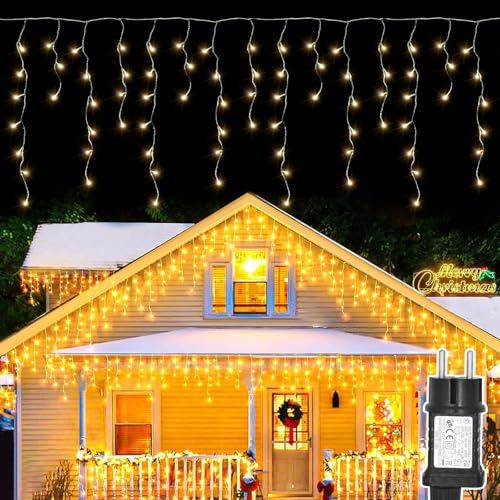 Artrastar Eisregen Lichterkette Außen 200 LED Eiszapfen Weihnachtsbeleuchtung Aussen Lichtervorhang mit 8 Modi Timer für Weihnachten, Hochzeit, Halloween, Warmweiß