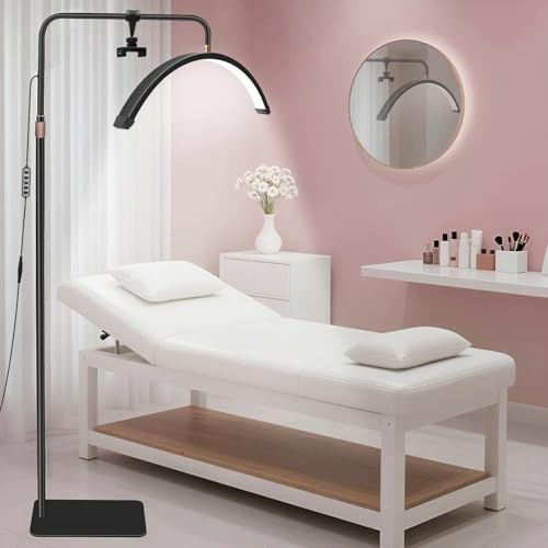 CGBE Halbmond-Stehlampe für Wimpern mit Handyhalter: 23-Zoll 36W Höhenverstellbar Wimpern Lampe mit 360° Drehbarer Lichtkopf - 3000-7000K Dimmbar - für Wimpernverlängerung Tattoo Hautpflege - Schwarz