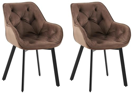 CLP Chaises de Salle à Manger Lot de 2 ergonomiques Antigo, accoudoirs rembourrés, Pivot 180°, Velours Noir, Pieds métal, Couleur:Marron