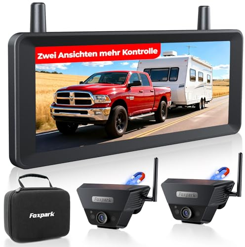 Zwei Solar Rückfahrkamera Kabellose Magnet : 2 Min DIY Installation 7,2 Zoll 1080P Dual Channel Monitor mit DVR Aufnahme Dual Rückfahrkameras Wohnmobil Camper Anhänger Pferdeanhänger