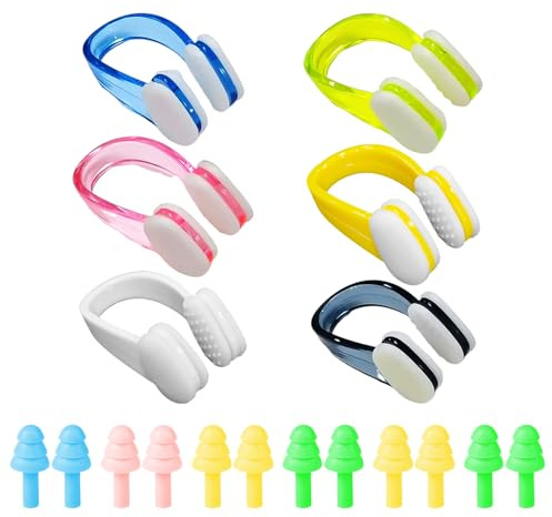 6 Clips Nasales Para Nadar Y 6 Pares De Tapones Para Los Oídos Para Nadar, Equipo De Entrenamiento Para Nadar, Accesorios Para Respiradores Subacuáticos, Adecuados Para Apneístas Y Nadadores Novatos.