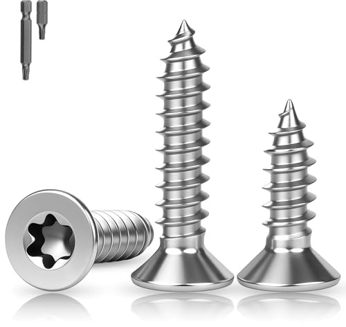 XRXYMQ 80 Stück Holzschrauben M5 × 30 mm Edelstahlschrauben A2 V2A Torx | Flachkopfschrauben mit Torx, mit Schraubendreher Bit, stabil und korrosionsbeständig, für Möbelreparatur und Holzverbindungen