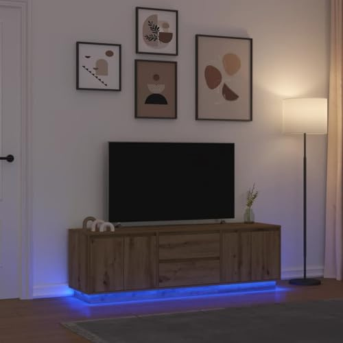 Meuble TV Salon Moderne avec Éclairage LED RGB, Buffet Télé en Chêne Artisanal 160 cm, Grand Rangement 2 Tiroirs 4 Portes pour Salon et Salle à Manger, Design Élégant et Pratique
