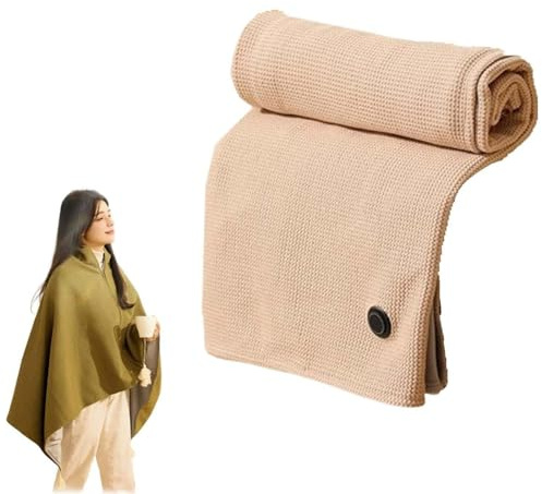 Beheizbare Decke, Tragbarer Elektrischer USB-Heizschal (150 X 80 Cm), Batteriebetrieben, 3 Heizstufen, 2-in-1-Winterdecke, Weich Und Warm, Mit Reißverschluss, For Büro, Zuhause Und Camping(Beige)