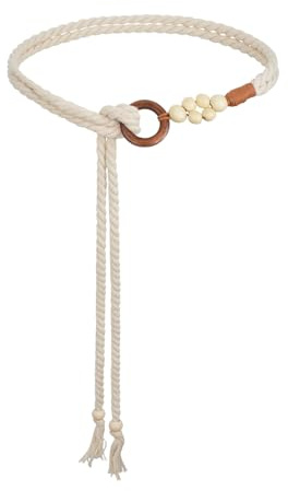 TeeYee Böhmische Damen Mädchen Geflochtene Gürtel Taillenkordelschnalle | Damen Boho Gürtel,Bauchkette,Türkisgrün Bauchkette mit Quaste,Holzperlen,Lang Waist Belt