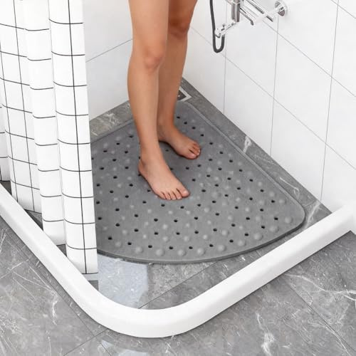 DASIAUTOEM Duschmatte rutschfest, 65cm*65cm Eckduschmatte Dreieckig Duscheinlage rutschfeste mit Saugnäpfen, PVC Antirutschmatte Dusche Schimmelresistent und Maschinenwaschbar,Duschvorleger Eckdusche