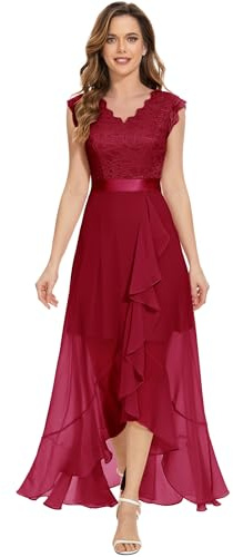 AOCZZ Vestidos de noche elegantes para mujer, vestidos de dama de honor Vokuhila, cuello en V, vestidos de encaje