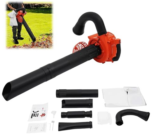 HUOMMGS 2 in 1 soffiatore per foglie a benzina e aspiratore a benzina a 2 tempi, motore 25,4 CC, 750 W, con sacco di raccolta, 0,13 m³/s, soffiatore manuale multifunzionale, senza fili