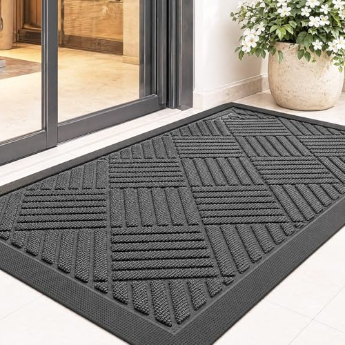 Shimilili Fußmatte Außen 45 x 75 cm, Silikon Schmutzfangmatte für Außen & Innen - rutschfest, Staubdicht und Waschbar, Türmatte Außen Wetterfest für Haustür, Eingang, Balkon - Dunkelgrau
