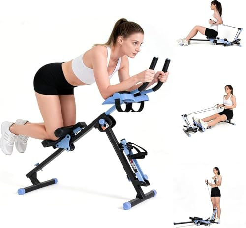 TOUSAINS 3 in 1 Rowing Machines, Folding Ab Machine with Cable System, Abdominal Trainers for Abdominal Workout, 4-Level Height & 2 Resistance Levels, Core Trainer for Home Gym (Upgraded-Blue)