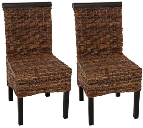 Mendler 2er-Set Esszimmerstuhl M45 Bananengeflecht - dunkel, ohne Kissen | Stuhl, Korbstuhl