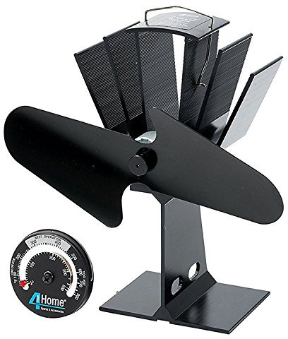 4YourHome Eco Friendly Silent Heat Powered Stove Fan For Wood Log Burners + Free Stove Thermometer Satin Black Fan