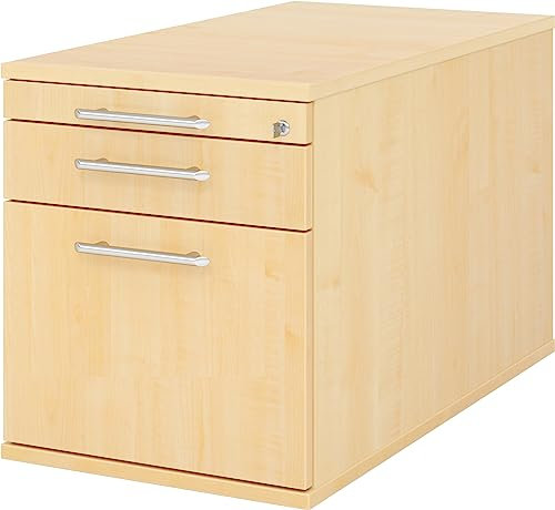 bümö Rollcontainer mit Hängeregister für Hängeordner, Container abschließbar in Ahorn - Rollwagen mit Hängeregistratur als Schreibtisch Unterschrank od. Bürocontainer m. Relinggriffe