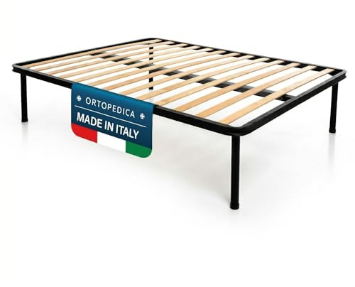 DOLCI SOGNI Rete Matrimoniale 160x200, Rete Ortopedica Doghe Letto Matrimoniale + 4 Piedi Letto Smontabili, Struttura Letto Matrimoniale 160x200 Interamente in Ferro 100% Made in Italy