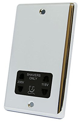 AET CPCSHABL Polished Chrome Classical Black Insert 2-Gang Dual Voltage 115V/230V Shaver Socket