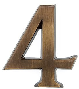 HUBER numero civico 4 in ottone 10 cm I numeri civici per casa e porta I numero civico 3D I targhette con numero civico in nobile ottone antico 3D design