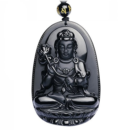Bella Jade Buddha Pendant Necklace Bodhisattva Amulet/Talisman Made of Obsidian Gemstone