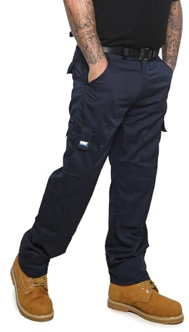 Mens Cargo Work Trousers Size 28 to 52 Black or Navy Cargo Combat Trousers by BWM (30 Waist/Regular Leg, Navy)