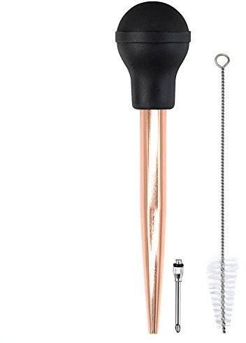 Best Utensils Stainless Steel Turkey Baster Commerical Grade Quality FDA Rubber Bulb Including Marinade Injector Needle And Brush For Easy Clean Up, Rose Gold