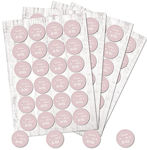 Logbuch-Verlag 96 Schön dass du da bist Aufkleber rosa weiß Willkommen Sticker Hochzeit Babyparty Mädchen Geburtstag rund 4 cm