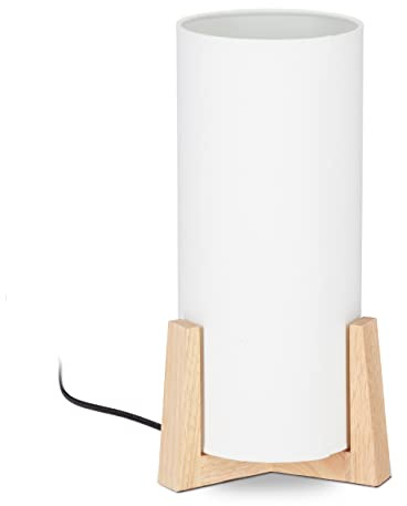 Relaxdays Tischlampe Holzfuß Nachttischlampe, weiß/natur
