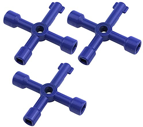 Antrader 4-Way Multi-Functional Utilities Key Triangle/Square Wrench for Train Electrical Control Cabinet Elevator Water Meter Valve 3-Pack, Blue