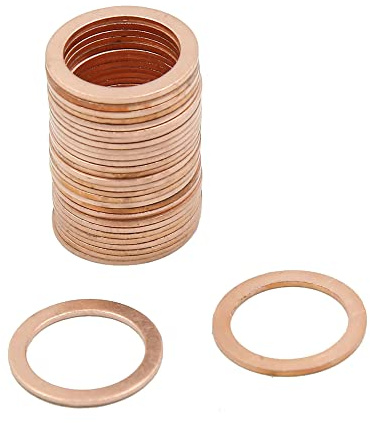sourcing map Arandelas De Cobre 15mm para Juntas De Sellado Plano 30Pcs | 15X20X1Mm, Agua, Hidráulico, Bomba, Coche, Electrodoméstico, Motor, Junta De Sellado Plano, Abrasión, Temperatura