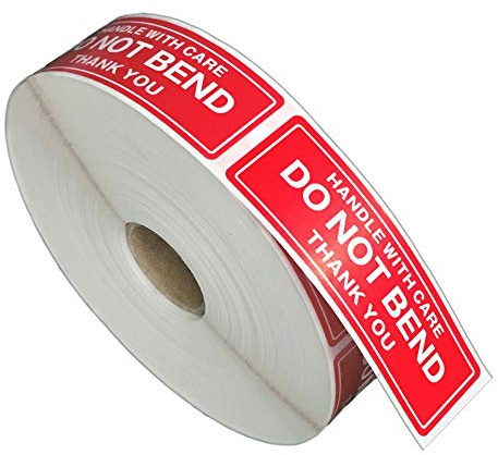 FirstZi 1x3 Inches Handle with Care - Do Not Bend - Thank You Self Adhesive Shipping Warning Labels for USPS Envelope, 1000 Stickers Per Roll