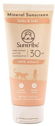 Suntribe Mineralische Baby & Kinder Bio-Sonnencreme LSF 30/100 ml, Parfümfrei - 100% Natürlich & Riffsicher, Nanofreies Zinkoxid, Wasserfest - Beste Mineralische Sonnencreme (The Independent)