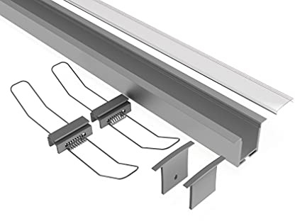 Tivendis Led Alu Profil 2 m EK mit Zubehör für Strip/Streifen bis 18 mm breit | Abdeckung satiniert milchig | Einbau Trockenbau Abschlussleiste Abschlussprofil Deckenleiste eloxiert
